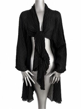 URU Dream Silk Crinkle Open Front Duster Jacket Black NWT Made USA